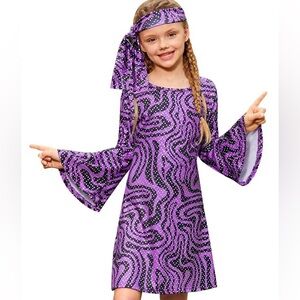 New NIP Girls' 70's Sparkly Dress-up Costume Dress & Headband Size 14/16